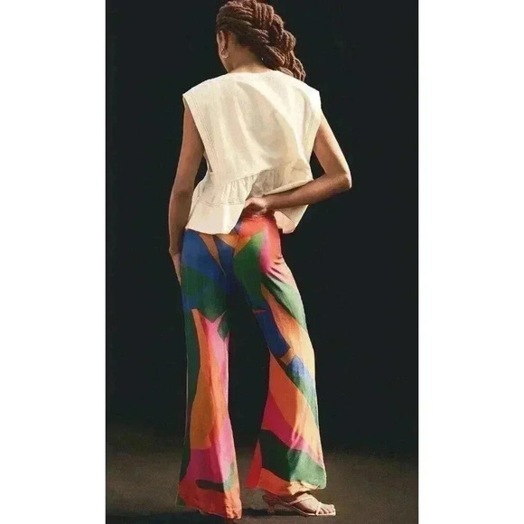 Farm Rio Colorful Leaves Flared Pants S Tropical Beach Resort Dress Outfit NWT - Picture 2 of 5